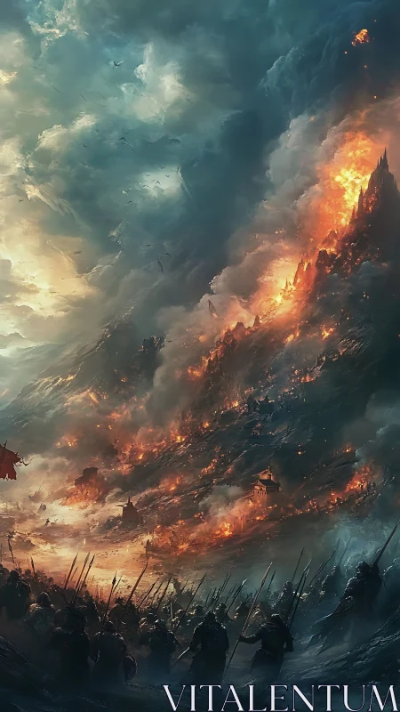 Apocalyptic Battle: A Kingdom Consumed by Flame and Smoke.