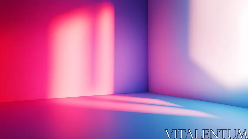 Minimalist empty room with colorful gradient lighting effects.