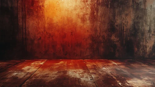 Burnt concrete interior glows with dramatic amber light.