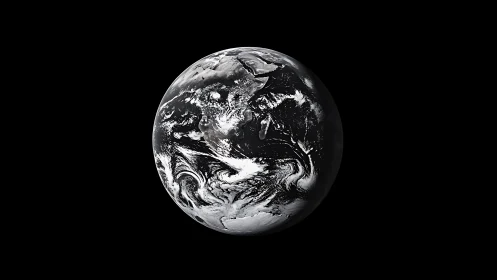 Monochrome satellite Earth study with high-contrast void surround.