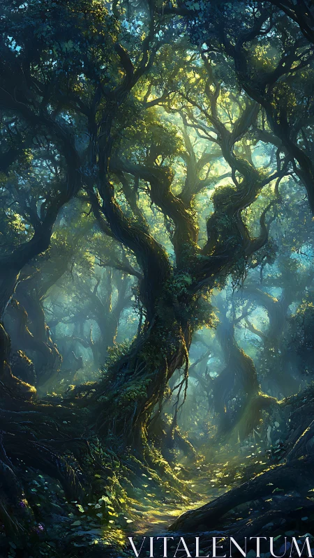Ancient Forest Giant Bathed in Ethereal Golden Light.