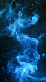 Blue luminous smoke column swirls against dark starry backdrop