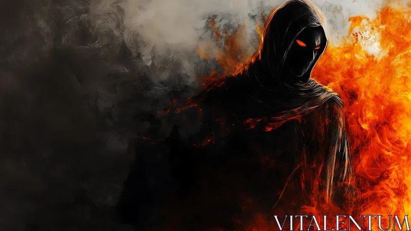 Shadowed fire spirit emerging from swirling night flames.