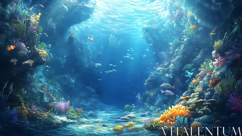 Sunlit coral canyon where shy reef fish rehearse daydreams.