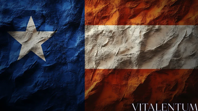 Lone star stone flag carved in blazing blue and ember light.