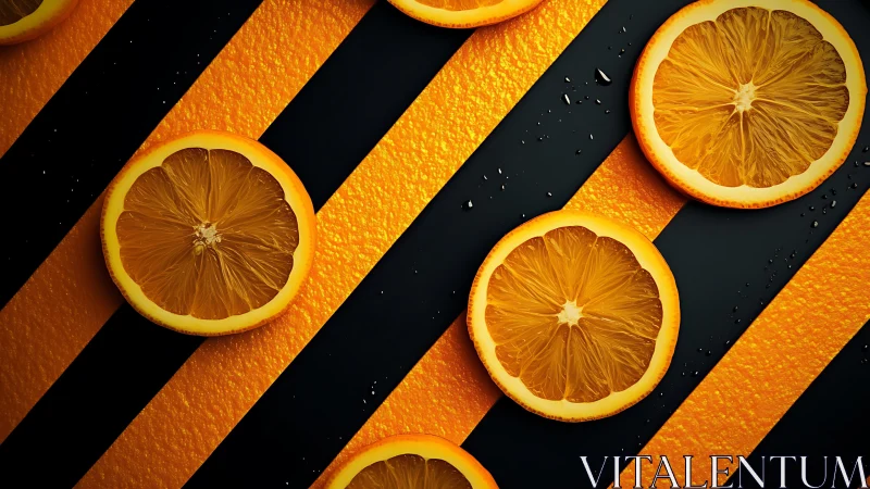 Citrus slice array on high‑contrast diagonal hazard bands.