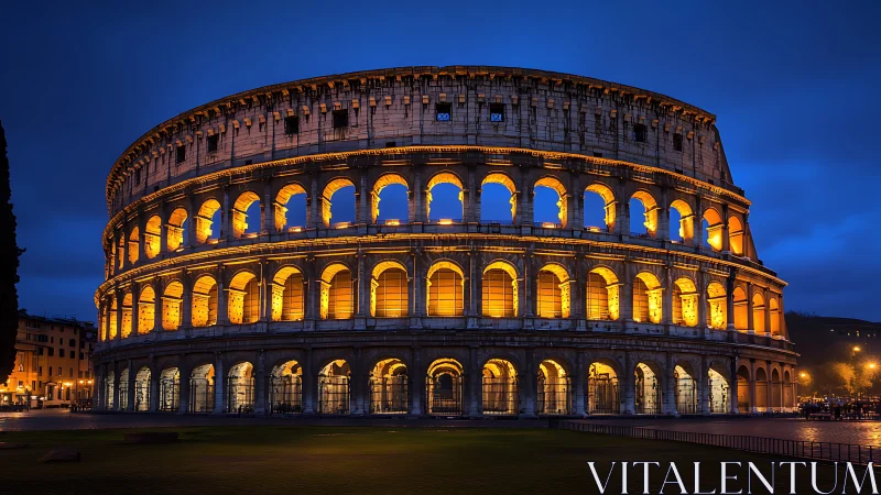 Colosseum exterior stands illuminated in low light conditions