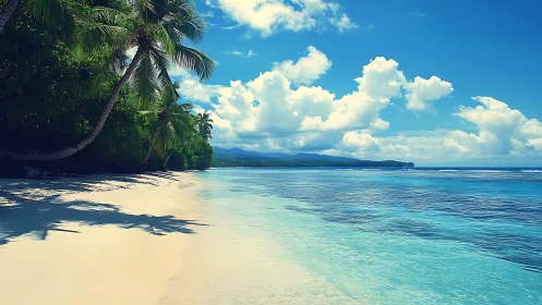 Tropical Paradise Beach With Palm Trees and Crystal Waters