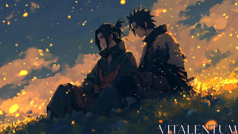 Quiet sunset companions resting in golden evening glow.