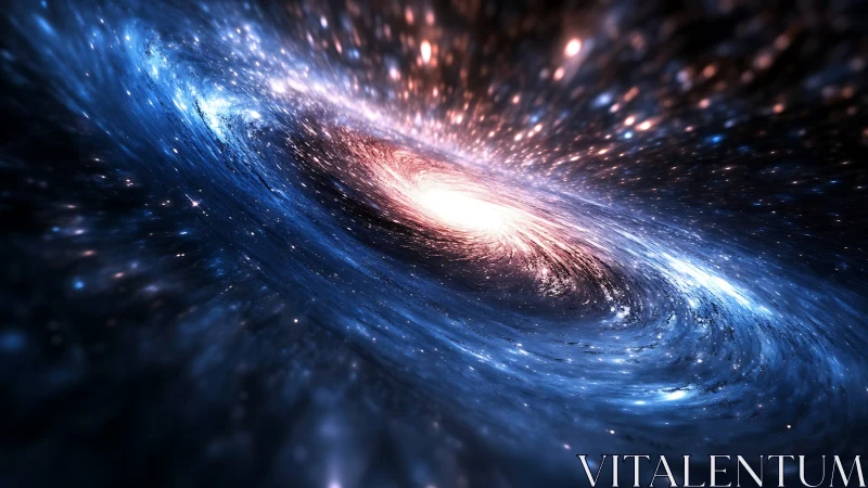 Spiral galaxy rendered with luminous central energy core