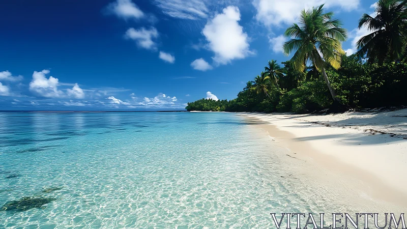 Tropical Beach with Turquoise Waters and Palm Trees.