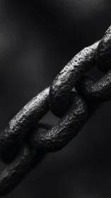 Monochrome macro study of interlocked steel chain links.