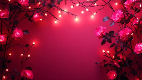 Rose Canopy Ambient Illumination: Luminous Floral Arrangement with String Lights