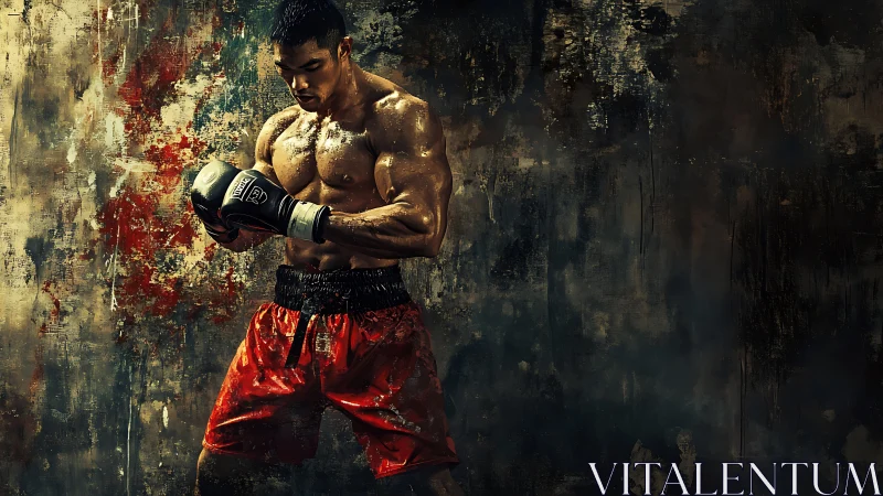 Athletic Boxer Portrait with Textured Urban Wall Backdrop.