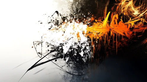 Brushstrokes collide as fire and frost argue across the void