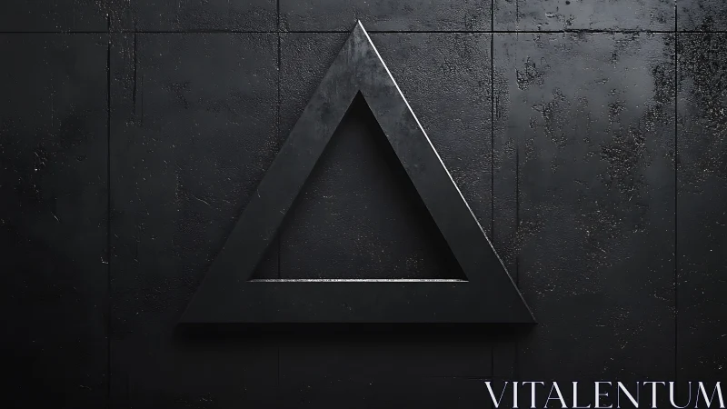 Black hollow triangle on textured dark wall surface.