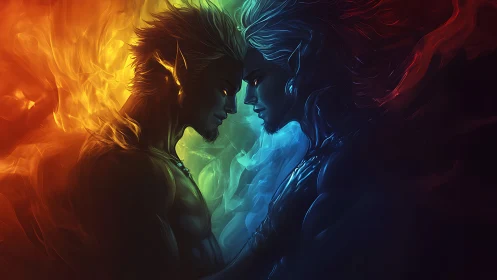 Luminous Souls Converge: Fire Meets Ice in Neon Collision