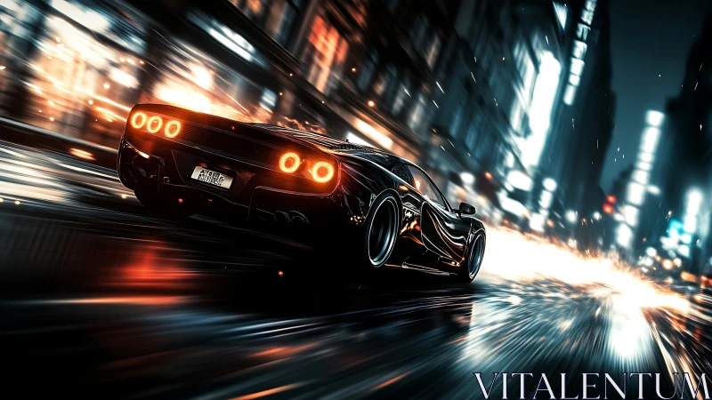 Midnight supercar sprint through glowing city streets.