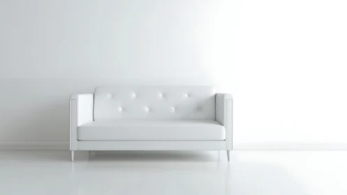 Minimal white sofa centered in bright empty interior.