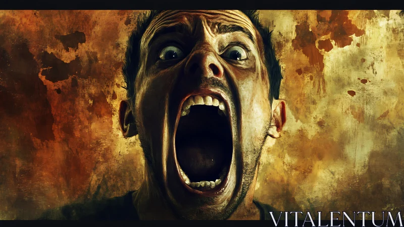 High-intensity digital portrait of man in maximal vocal strain.