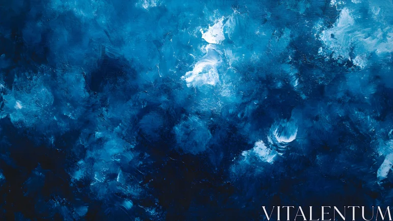 Abstract Ocean Blue Textured Painting with Bold Brush Strokes.