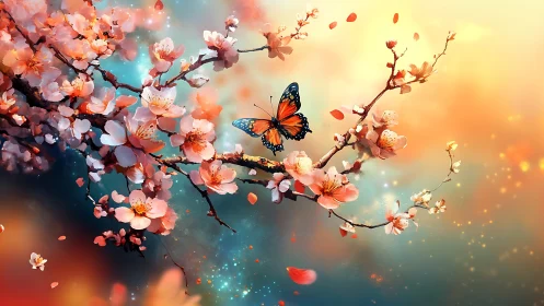 Digital rendering shows butterfly on flowering branches
