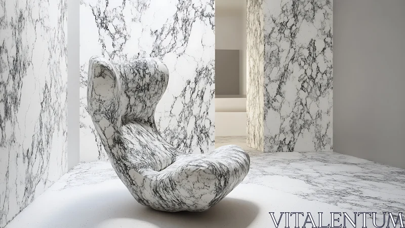 Marble patterned lounge chair in minimalist interior.