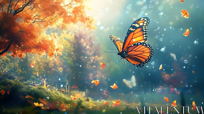 Monarch drifts through sparkled autumn air like quiet music