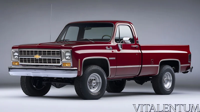 Classic red Chevrolet pickup truck studio side-front view.