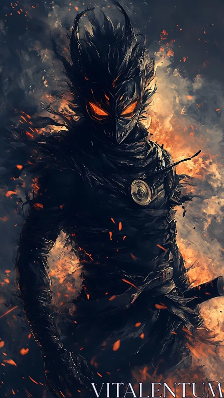 Ember-Wreathed Shadow Warrior in dynamic digital painting style.