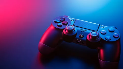 PlayStation Controller Illuminated by Neon Pink and Blue Gradient Lighting