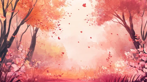 Enchanted Forest Path of Falling Rose Petals