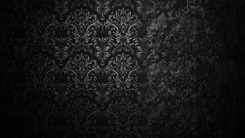 Baroque damask wallpaper with distressed gradient patina.