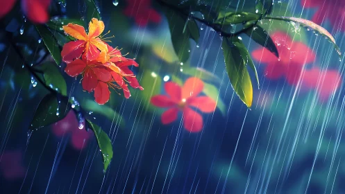 Fiery Blooms Dancing in the Rain.