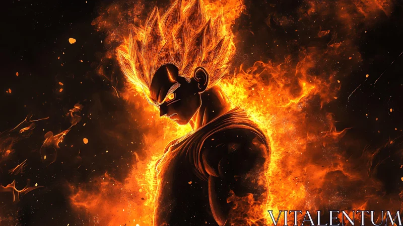 Blazing anime warrior ignites the dark in molten fury.