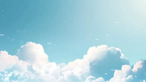 Digital painting of luminous cumulus clouds in open skyscape.