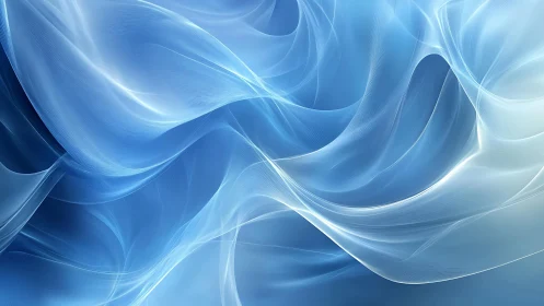 Flowing Blue Abstract Waves Digital Art with Soft Light Effects.