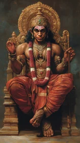 Regal anthropomorphic deity on ornate gold throne, hyper-detailed.