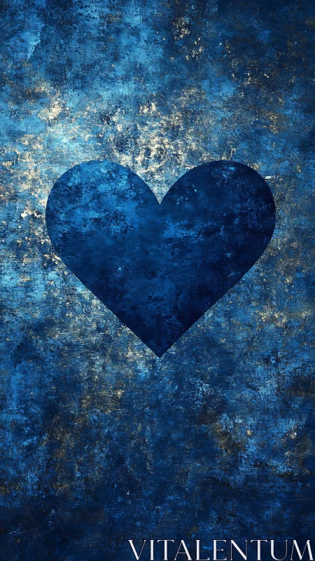 Weathered Heart Symbol Against Distressed Blue Textured Surface.