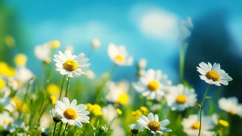 Shallow-depth shallow-depth field botanical rendering of Matricaria chamomilla specimens with chroma