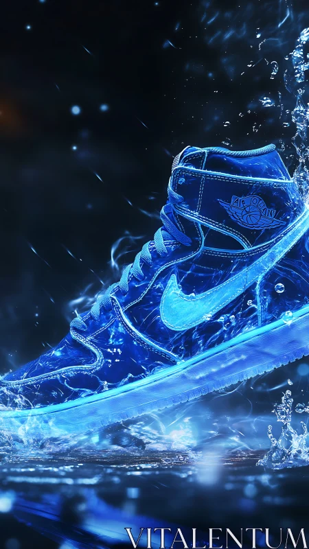 Neon blue sneaker splash rendered as luminous digital painting.