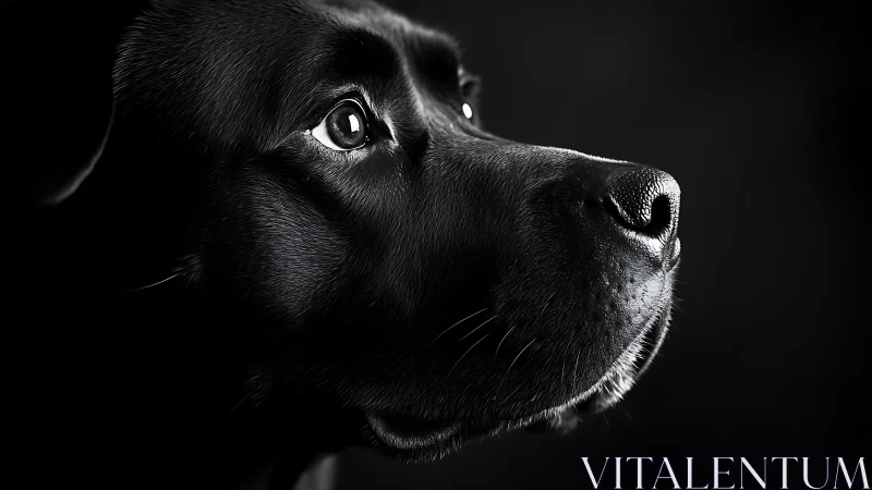 Black Labrador portrait captures reflective gaze in darkness