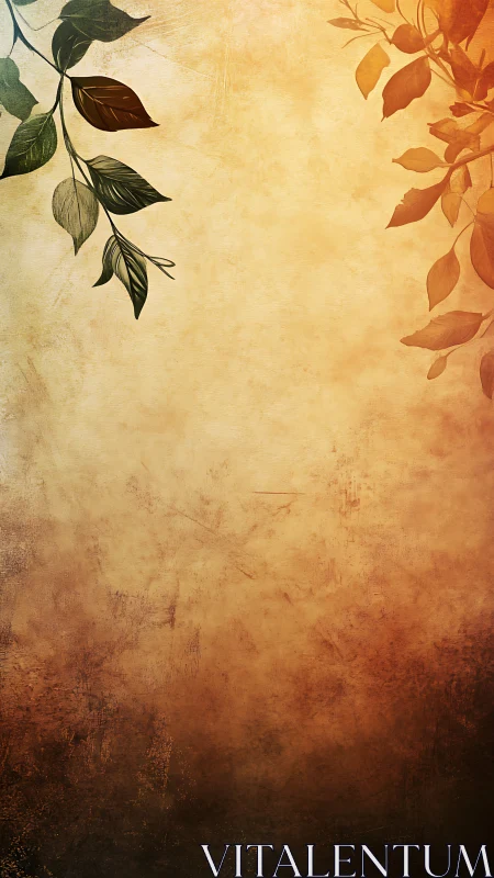 Vintage textured background with autumn and green leaves border