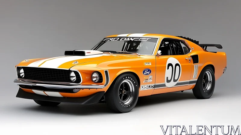 Trans-Am style orange 1969 Mustang race car studio render