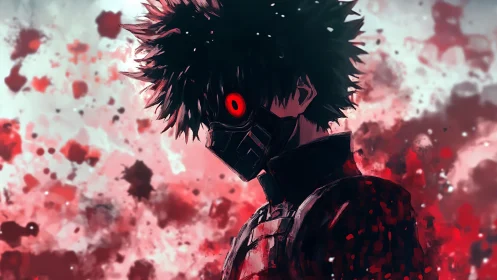 Crimson storm sentinel with a single burning cyber eye.