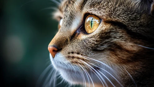 Tabby Cat Profile with Golden Eyes and Sharp Gaze