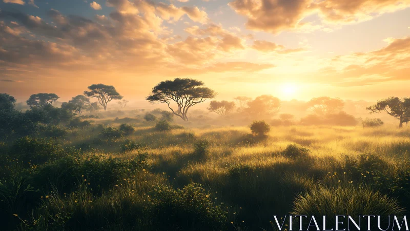 Sunlit savanna grass whispers awake beneath a glowing dawn