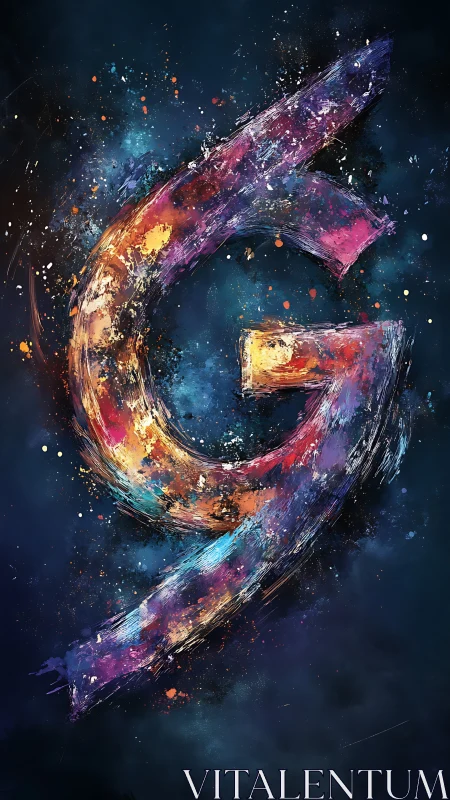 Glowing cosmic letter G painted with swirling stardust.