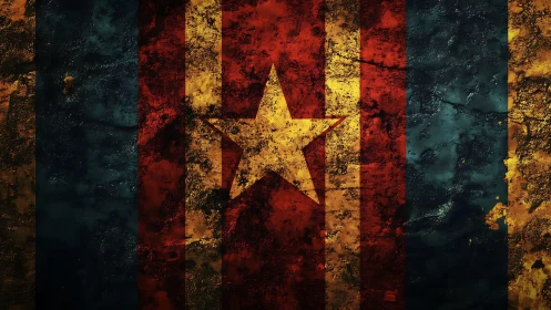 Textured grunge flag composition centers distressed golden star