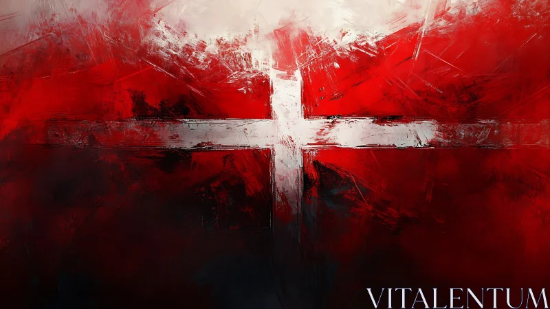 Bold red and white cross bursting with expressive energy.